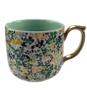 Anthropologie Liberty Cup Becher goldener Griff grüne Blumenblätter - Bild 1 von 5