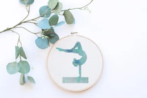 Gymnastics Gymnast Beam Blue Watercolor Counted Cross Stitch Pattern - Picture 1 of 1