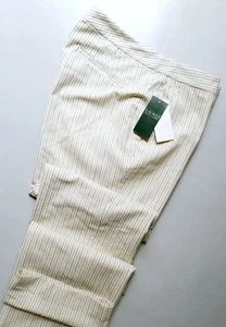 LRL RALPH LAUREN WOMENS WOOL-BLEND PINSTRIPE CREAM FLAT FRONT WIDE-LEG PANT:12 - Picture 1 of 7