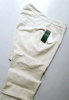  LRL RALPH LAUREN MUJER MEZCLA LANA RAYAS CREMA FRENTE PLANO PIERNA ANCHA PANTALÓN:12 Foto 1 de 4
