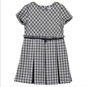 Girls Mayoral Short Sleeve Checkered Pleated A-Line Dress Navy and Gray Size 4 - Picture 1 of 10