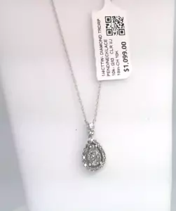 $1100- Certified Natural Diamond TEARDROP PENDANT NECKLACE- 10k WHITE Gold! 18' - Picture 1 of 11