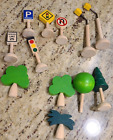 Lot of 12 Wooden Train or Car Street Lights & Street Signs & Trees