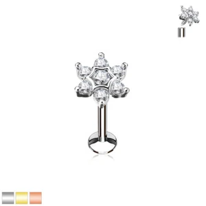 CZ Star Internal Thread Labret Monroe Daith Tragus Helix Ear Cartilage Studs - Picture 1 of 7