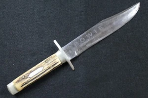 EDGE BRAND BOWIE #68 SOLINGEN GERMANY STAG HANDLE HUNTING KNIFE FREE SHIPPING - Picture 1 of 13