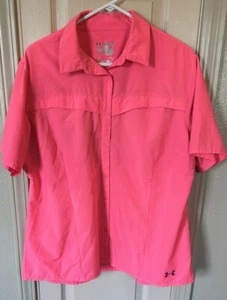 Under Armour Womens 2XL Semi-Fitted Pink Short Sleeve Button Up Shirt  - Picture 1 of 4