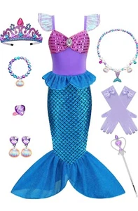 Mermaid Costume Kids Girls Princess Dress Halloween Costumes Cosplay Fancy Ariel - Picture 1 of 7