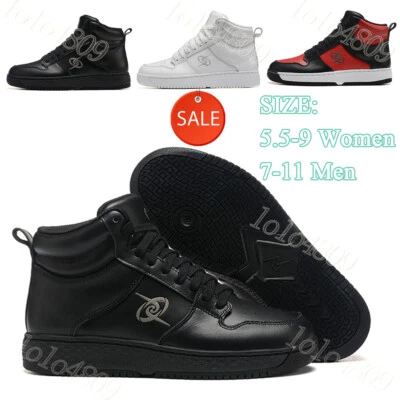 Unisex Sneakers Fashion Leather Hight Top Sneakers Lace up Casual Walking Shoes - Image 1 of 4