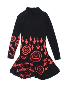DESIGUAL Womens Graphic Long Sleeve A-Line Dress UK 6 XS Black Geometric CK23 - Picture 1 of 4