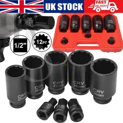 FOR VW Audi Impact Hub Nut Sockets 12pt 27 30 32 34 36mm & 14 17 19mm Hex Bits - Image 1 of 4