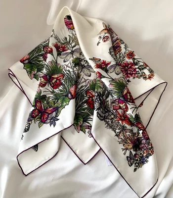 Чистый 18 Momme саржи шелк бандана шарф надежном красный цветочный принт квадратная шаль 35'' - Изображение 1 из 4