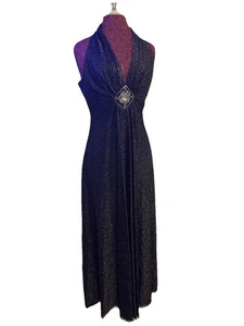 70er Jahre Disco Kleid 12/14 blau silber lang Boho Retro Vintage Metallic - Bild 1 von 5