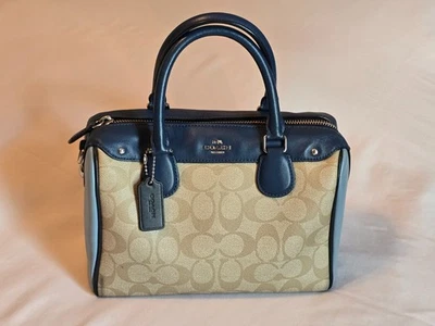 Coach Mini Bennett Signature Satchel Top Handle w/ Blue Leather Trim No Strap - Image 1 of 4