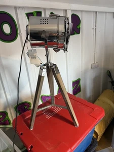 Film Tripod Table Lamp Quirky Grey Wood and Silver Metal Film Director Lamp - Picture 1 of 5