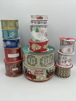 NEW Christmas Ribbons Lot 14 Rolls Various Colors & Lengths Craft Supplies - Image 1 of 4