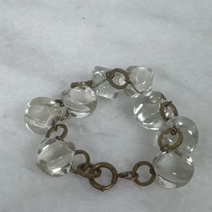 Natural Chunky Quartz Brass Bracelet Vintage 7” - Picture 1 of 11