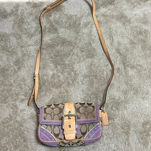 COACH Soho Signature Shoulder Bag Purple Leather x Canvas x Suede 1459 USED - Picture 1 of 9