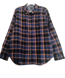 NWT Prana Flannel Snap Button Down Shirt Size L Navy Orange Western Cowboy Rodeo - Picture 1 of 11