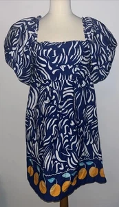 Primark Navy Blue Orange Design Short Dress UK 12 New With Tags - Picture 1 of 7