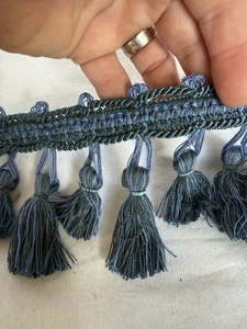 Gimp de cuerda de 3,5" 6 yardas con borde de flecos de borla festoneada azul verde - Imagen 1 de 6
