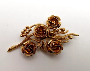 Vintage Midcentury Coro Gold Tone Roses Branch Flower Bouquet  Brooch Pin - Picture 1 of 6