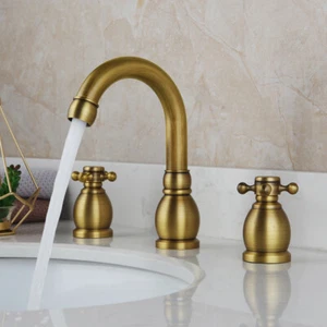 Bathroom Basin Sink Mixer Antique Brass Faucet 2 Handle Taps Deck Mount - Picture 1 of 9