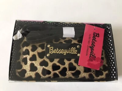 WOMEN'S BETSEY JOHNSON SPARKLY GOLD HEARTS /FLOCKED CROSS BODY MINI PURSE NIB - Image 1 of 4