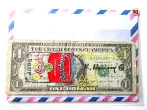 WARHOL/HARING/BASQUIAT: "NOODLE SOUP" Echter US$ DOLLAR signiert + skizziert - Bild 1 von 6