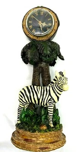 Vintage Zebra Clock Sculptured in the Grass with Palm Trees 15" x high 5" x 6" - Picture 1 of 7