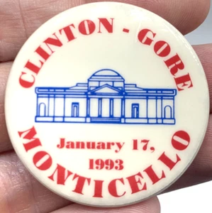 1993 Bill Clinton Al Gore Monticello VA Political Inaugural Button Pin Vtg - Picture 1 of 3