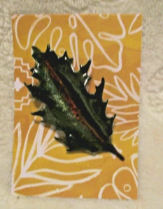 Vintage~Enamel Leaf Brooch~on Silver Tone Backing~1970's~3.0" x 1.5" - Picture 1 of 7