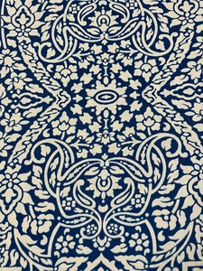 2008 John Wolf Richloom Navy Tan Cotton Duck Tile Print Home Decor Fabric 4 Yds - Picture 1 of 8