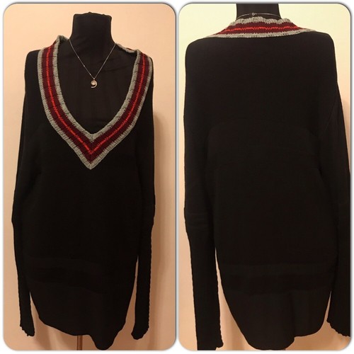 Maglione Kenzo Homme nero collo a V lana maniche lunghe abito corto Italia taglia XL