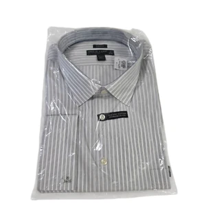 Pronto Uomo Dress Shirt Mens White 20 Cotton Non Iron Woven Pocket Striped - Picture 1 of 7