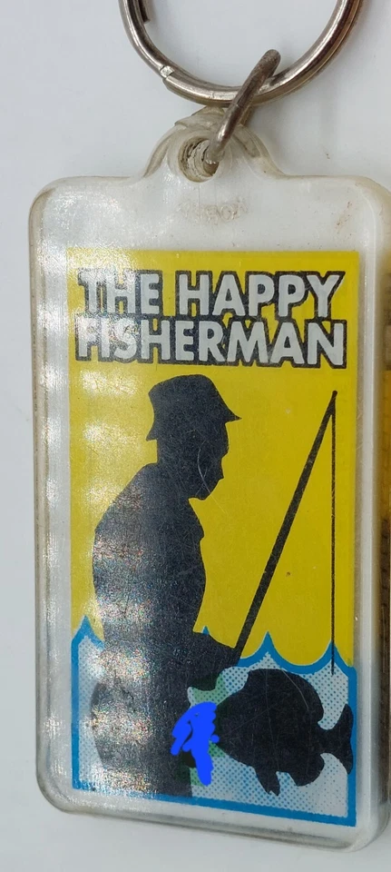 Винтажный счастливый рыбак брелок кольцо для ключей сосания рыбы пластиковый смешной юмор - Изображение 1 из 4