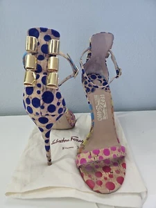 Salvatore Ferragamo Edgardo Osorio Angie Rainbow Polka Dot Cork Sandal Heels 8.5 - Picture 1 of 7