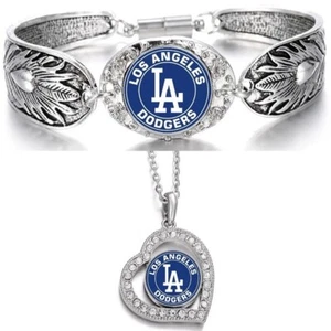 Los Angeles Dodgers 925 Sterling Silver Necklace With Bracelet Set D3D19 - Picture 1 of 10