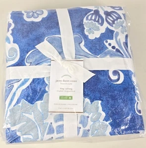 NIP - Pottery Barn JACEY Blue Floral KING Cotton Reversible - DUVET COVER ONLY - Picture 1 of 4