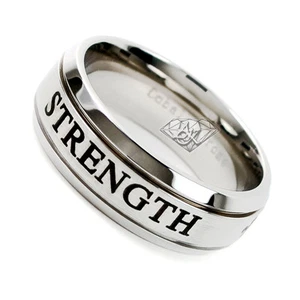 Anillo de boda cromado cobalto de 8 mm para hombre con grabado láser (FUERZA) - Imagen 1 de 3