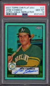 José Canseco Topps 2021 cromo platino #JC automático refractor Aqua clasificado PSA 10 - Imagen 1 de 2