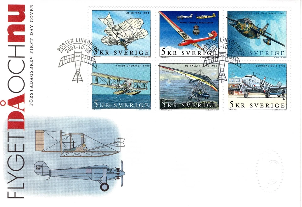 SWEDEN FDC PLANES AVIATION  2001 ISSUE - Image 1 of 1