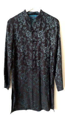 * REDUCED * MONSOON SIZE 10 TEAL BLACK FLORAL SATIN LADIES LONG PARTY TOP JACKET - Image 1 of 4