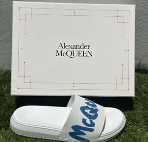 $350 NIB ALEXANDER MCQUEEN LOGO SLIDES WHITE / BLUE SZ 42 / 9 US - Picture 1 of 5