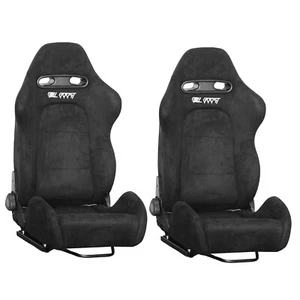 Adjustable Black Luxury Racing Lowered SR3 Style Alcantara Seat w/ Sliders 1PAIR - Picture 1 of 9