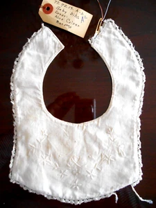 Antique Hand Embroidered Linen & Lace BABY Doll Bib Museum Deaccession - Picture 1 of 8