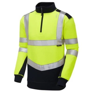 Leo TAPELEY recycled high visibility yellow/navy 1/4 zip work sweatshirt #SS08 - Picture 1 of 1