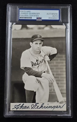CHARLES GEHRINGER Signed Real Photo Postcard-HOF-DETROIT-TIGERS-PSA - Image 1 of 4