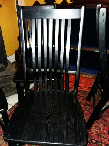 Rare Vintage Set of High Bentwood Spindle Back Black Oak Chairs Set of 6 avail Cover