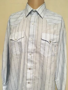 WESTERN CLASSICS PEARL SNAP TEXTURED FLORAL STRIPE WESTERN SHIRT Sky Blue USA L - Picture 1 of 12