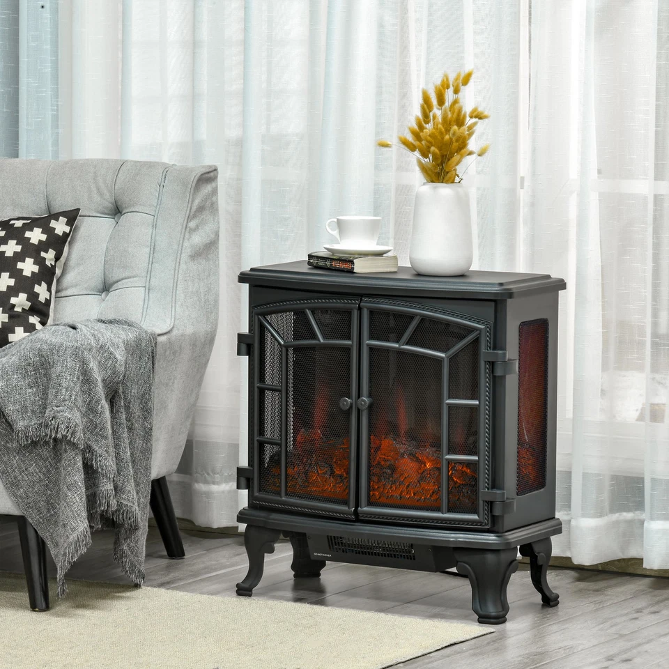 HOMCOM 25" Electric Fireplace Wood Stove Freestanding Black 25"x12"x26.5"